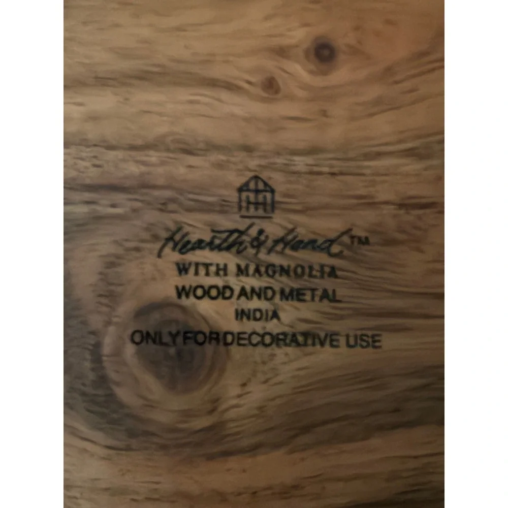 Hearth & Hand with Magnolia Round Wood and Metal Decorative Tray Gold Rail